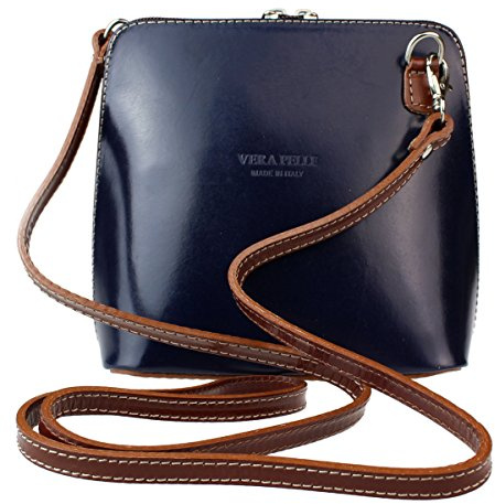 Girly Handbags Femmes Sac ˆ bandoulire en cuir pour Femme Bleu Marine Brun Clair
