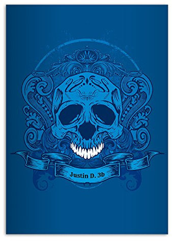 Kartenkaufrausch 8 personalisierte, Coole DIN A5 Schulhefte, Schreibhefte mit Totenkopf, schwarz Lineatur 9 (liniertes Heft)
