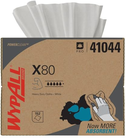 WypAll PowerClean X80 Cloths Heavy Duty Wipes (41044), Brag Box, Extended Use Towels, White (1 Packs of 152 Sheets, 152 Sheet Total)