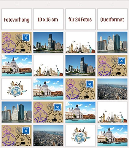 trendfinding® cortina de fotos formato 70x76 cm marco de fotos transparente formato apaisado 10x15cm (24 fotos formato apaisado 10x15)