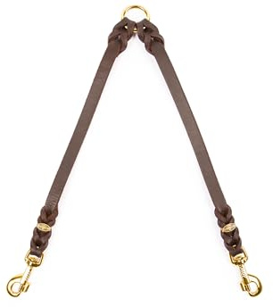 CopcoPet Fettleder-Doppelleine 40 cm x 12mm Braun – Koppel & Zwillingsleine für 2 Hunde – Robuste Verbindung mit 2 Messing Karabinern – Geflochten & langlebig – Für mittelgroße Hunde