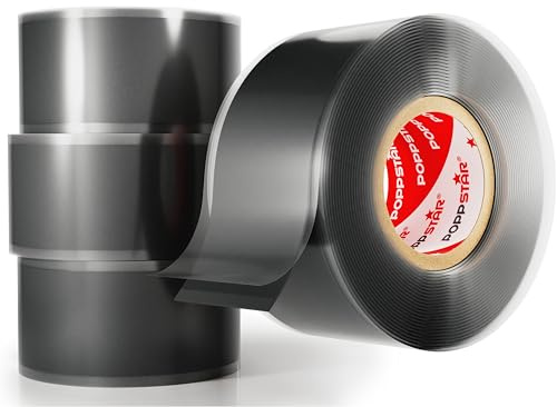 POPPSTAR selbstverschweißendes Silikonband, 3m x 25mm, Isolierband und Dichtungsband (Wasser, Luft), schwarz, 4 Rollen