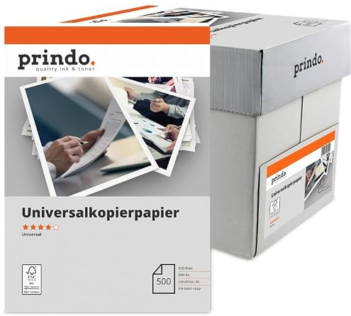 Universalpapier, 5X 500 Blatt (1Karton), A4, 21,0x29,7cm weiß~ 80g/m², CIE 153 Prindo Universal Papier (PR802500A4U)