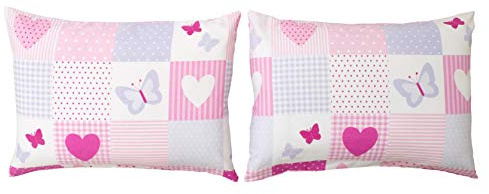 Bloomsbury Mill - Patchwork Con Cuori e Farfalle - Rosa e Lilla - Coppia Di Federe (Extra) - 50 cm x 75 cm