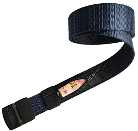 Cintura per denaro, con tasca nascosta, fibbia in metallo, panno in tela, cintura da viaggio per uomo, donna, viaggi, viaggi di lavoro, jogging Blu Blu scuro