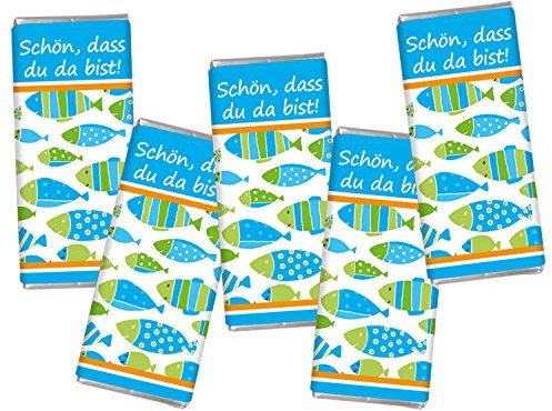 STEINBECK Kommunion 5er Set Mini Schokolade Vollmilch Tischdeko Dekoration Tafel Geschenk süß Mitgebsel Kommunionkind Fisch Mitbringsel 18g
