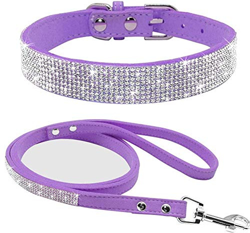 ETOPARS Hundehalsband und Leine mit Strasssteinen, Kristall Diamant Katze Hundehalsband Leine Set, Hundehalsband Geschirr, Hunde Strasshalsband