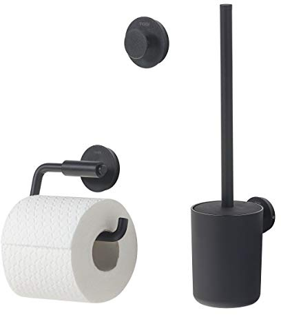 Tiger Urban Badaccessoire-Set, 3-teilig, bestehend aus Toilettenpapierhalter zur Wandmontage, Haken und WC-Bürste, mit austauschbaren Dekor-Ringen zur individuellen Gestaltung, Edelstahl, Schwarz