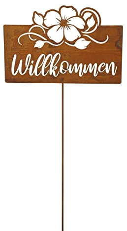 finehomegarden Edelrost Gartenstecker Garten 32x21cmH118cm Deko Spruch Willkommen Schild Deko