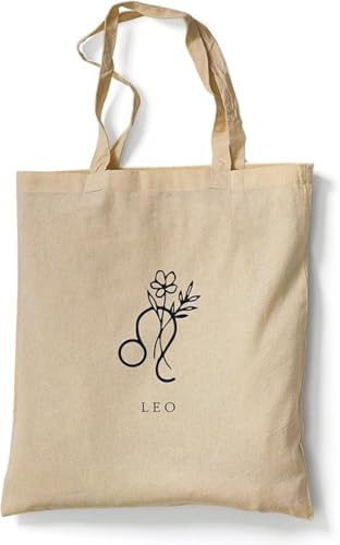 Jutebeutel bedruckt mit Motiv, Stoffbeutel bedruckt aus 100% Baumwolle - Tote Bag, Einkaufsbeutel, Einkaufstasche, Shopper und Baumwolltasche mit langen Henkeln, Sternzeichen Löwe