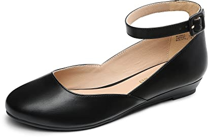 DREAM PAIRS Zapatos Planas Comodas Bailarinas con Cuña Manoletinas con Correa de Tobillo para Mujer Ballet Flat Negro-PU REVONA-E Talla 38 (EUR)