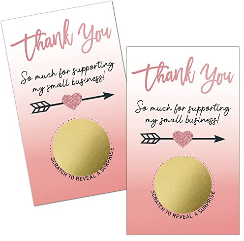 Haizct 50 Pack Thank You Blank Gifts Certificate Scratch Off Cards for Small Business, Spa Beauty Makeup Hair Salon, Bridal Shower, Baby Shower, Country Wedding (Thank You Card D), Gold-GK089