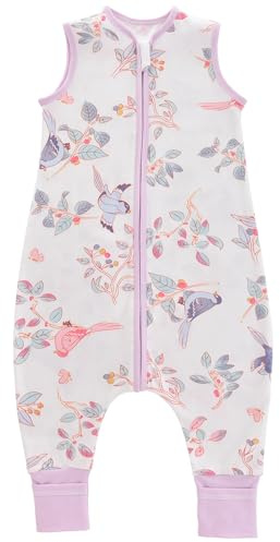Chilsuessy Baby Sommarsovsäck med fötter 0,5 Tog Liten barnsovsäck med ben Ovattarerad 100 % bomull Sovbyxor för pojkar och flickor, vårfåglar, 100cm/babylängd 110–120cm