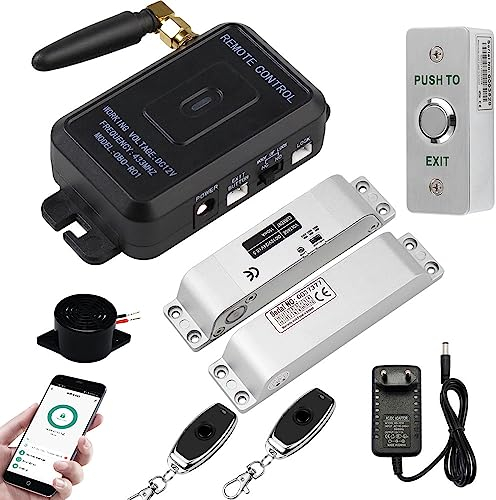 FTes RFKits TUYA Zugangskontroll-Schließsystem Satz mit Smartphone App-Steuerung, Gepaart mit Elektronisches Riegelschloss Drahtlose Presse-Fernbedienung und Schaltfläche Beenden