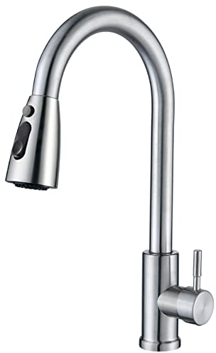 Cieex Wasserhahn Küche Ausziehbar, Hochdruck Küchenarmatur 360° Drehbar, Mischbatterie Spültischarmatur mit Brause 3 Modus, Herausziehbarer Armatur Küche (Edelstahl)