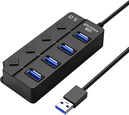 Hub USB 3.0 Sdoppiatore USB Multi USB Porta Con Interruttore Separato e Spie LED, 4 Porta USB 3.0 Hub Alimentato, per Veloce Trasferimento Dei Dati & Ricarica