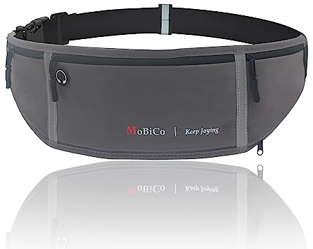 MOBICO Laufgürtel für Handy - Lauftasche Jogging, Hüfttasche, Sportgürtel, Running Belt zum Joggen, Laufen, Sport, Fitness - passend für alle Smartphones (Grey)