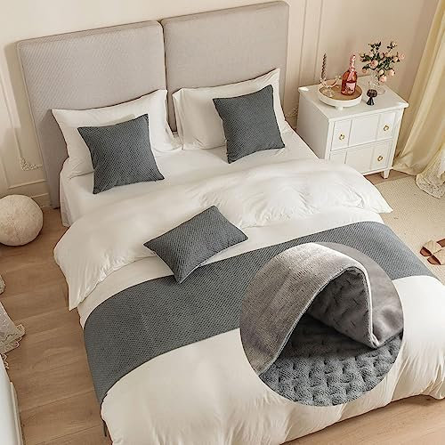 Morbuy Reversible Jacquard Hotel Corredor de Cama Camino de Cama Bufanda Colcha/Funda de Almohada Ropa de Cama Protector Bedroom Decoration (45x180cm(Corredores de Cama),Gris)