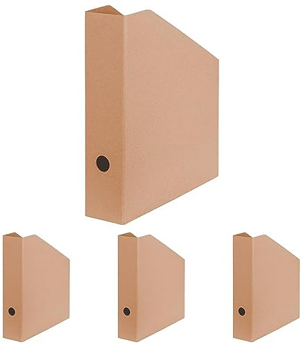 Original Falken Vegan-Stehsammler Pure Nature. Made in Germany. Brauner Zeitschriftensammler aus unbehandeltem Karton für DIN A4/C4 7,5 cm breit genietet, Griffloch (Packung mit 4)