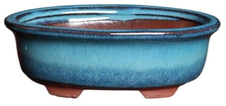 Wensmy 2pcs Glaze Bonsai Pots Ceramic Modern Glaze Succulent Planter Pot with Drainage Hole Vintage Bonsai Mini Glazed Pots Cactus Flower Container Bowl Garden Decoration (14X10X4.5cm)