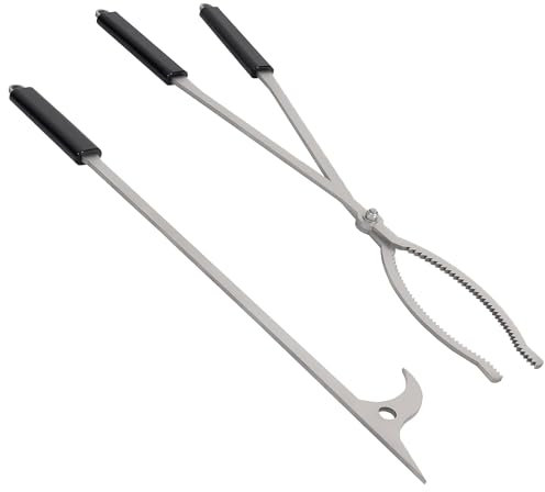 28 Firewood Tongs Set, Stainless Steel Fire Poker and Fireplace Tongs Log Grabber Set for fire pit outdoor Bonfire Wood Stove Fire Pit Use, Portable Rustproof Safely Campfire Tongs