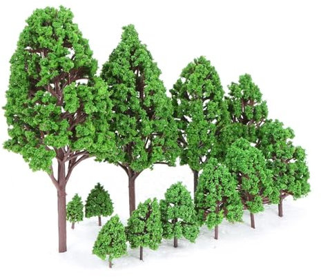 MANGOUSONG Miniatur-Bäume, 22 Stück, architektonische Kunststoff, grüne Bäume, Skalenmodelle, Gartendekoration, Baum, Zug, Eisenbahnen, Landschafts-Layout