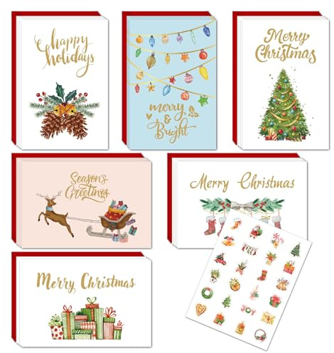 Noël Cartes de Vœux avec Enveloppe,Joyeux Noël Cartes postales,24 Pièces Cartes Voeux de Noel,Set de Carte de Vœux,Cartes de Noël,Carte de Noël vierge pour Parents Amis Collègues Voisins Professeur