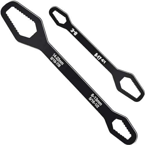 BARAC 2 Llave poligonal de trinquete de 3-22 mm, llave de ojo en ángulo, utilizada para tornillos y tuercas de varios tamaños (Negro)