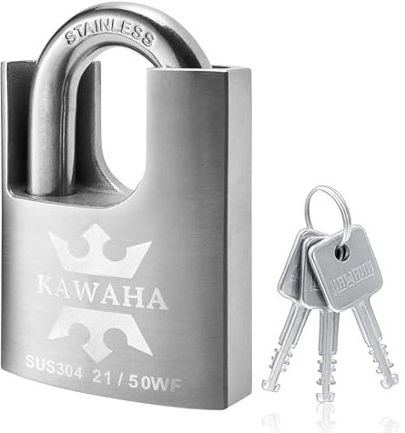KAWAHA 21/50KD-3SK Hochsicherheits-Vorhängeschloss aus Edelstahl mit Ummantelung und Schlüssel für den Innen- und Außenbereich (schwer belastbar, rostfrei) (50 mm, unterschiedlich geköpft - 3