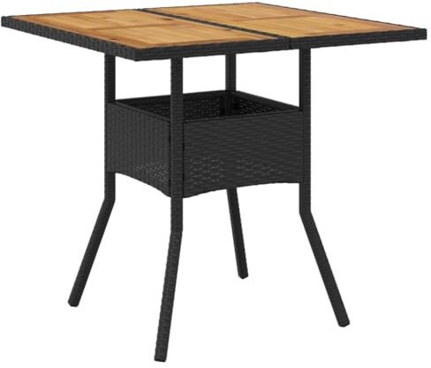 vidaXL Gartentisch mit Holzplatte Schwarz 80x80x75 cm Poly Rattan