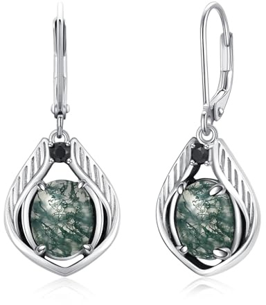 OHAYOO Flügel Ohrringe Silber 925 Moosachat Leverback Tropfen Hängend Schmuck für Damen und Mädchen