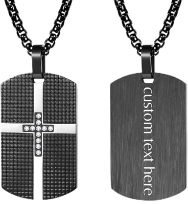 Cupimatch Herren Erkennungsmarken Halskette Kreuz: Personalisierte Militär Erkennungsmarken Dog Tag Edelstahl Hundemarke mit Zirkonia Religiös Schmuck für Männer