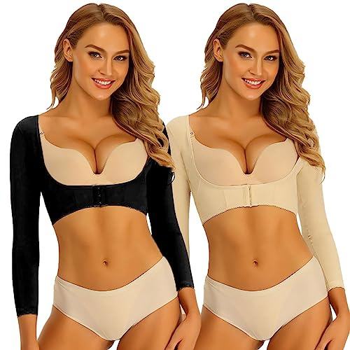 SUIUOI 2PCS Shaper Adelgazante de Brazos para Mujer, Top de Compresión para Brazos con Efecto Moldeador, Sin Costuras con Efecto Post-Quirúrgico, Top Corrector de Postura con Efecto de Moldeado, L