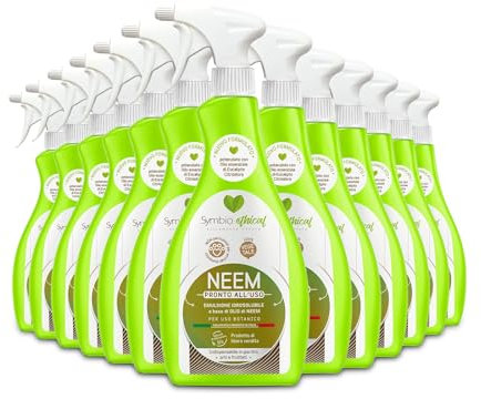 SYMBIOETHICAL - NEEM, Pronto All'uso, Emulsione Idrosolubile 100% Vegetale a Base di Olio di Neem e Eucalipto, per Agricoltura Biologica, Made in Italy, 1Litro x 13pz