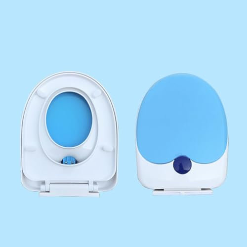 Familien-Toilettensitz mit Absenkautomatik, integrierter Kindersitz, Töpfchentraining, 2-in-1-Toilettensitz mit einfacher Befestigung oben, ovaler V-/D-förmiger Toilettendeckel (Blau, D-Form)