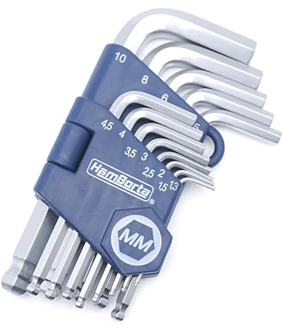 HemBorta Metric Allen Key Set, Short Ball End Hex Keys 13pc 1.27-10mm Satin