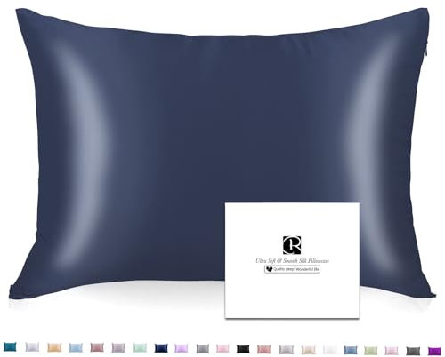 SeidenKissenbezug 40x80, Ravmix Kissenbezüge aus Seide, für Haar und Haut, mit verstecktem Reißverschluss, beide Seiten Seide, Maulbeerseide Kopfkissenbezug 40x80, 1 Stück, Marineblau