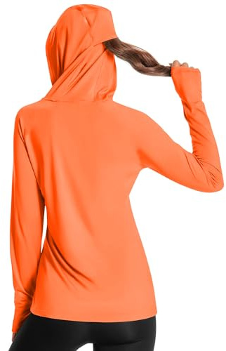 Paquete de 1 o 3 camisetas de protección solar UPF 50+ de manga corta y larga para mujer, ligeras, de secado rápido, SPF UV, Mangas largas con capucha: naranja, M