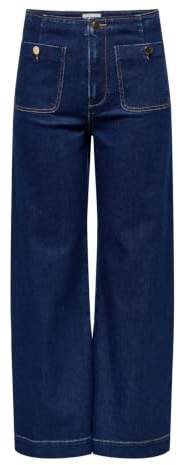 ONLY Jean à Jambe Large ONLMADELINE Taille Haute Wide Leg Fit Jeans Dark Blue Denim XL 32 Dark Blue Denim XL / L32
