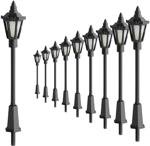 LED-Straßenlaternen, 10 Stück LED-Miniatur-Straßenlaternen Modell Spurweite H0 für TT 00 verstellbare Länge, für Eisenbahn-Landschaft DIY