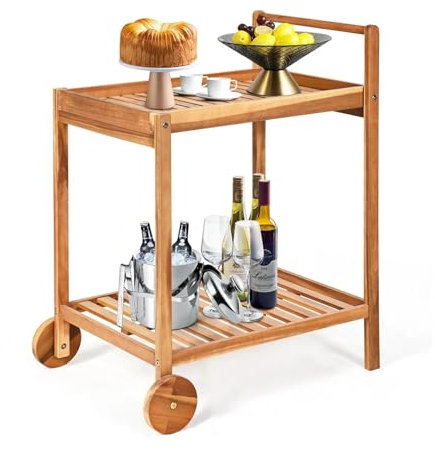 Carrello da cucina a 2 ripiani con ruote, multiuso, per sala da pranzo e uso esterno