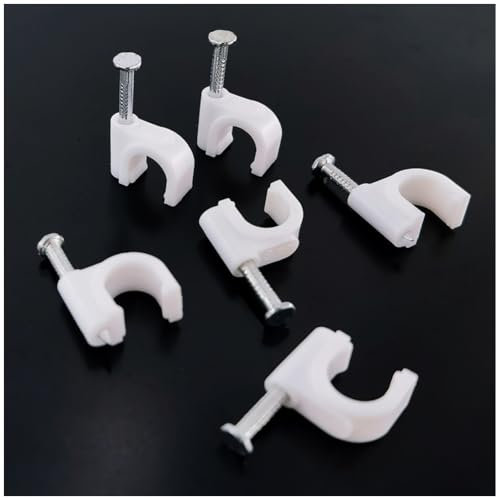 HS Cable Clips 8mm with Steel Nail 200 Pieces White,Ethernet Management U Shaped Wire Cord Staples Hooks for Outdoor Wall,Coax Cat7 RG8 Cable Extension Fasteners