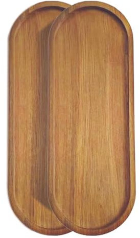2 Pack Solid Wood Serving Platters and Trays of Natural Wood with Edge,Rectangular Avoid Sliding and Spilling Food (Walnut Trays x 2Pack) (Acacia Wood Platters 2 Pack)