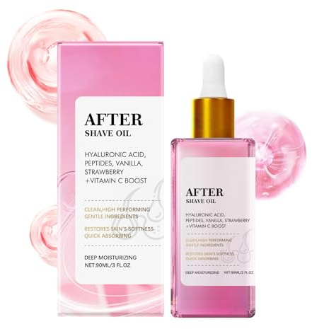 Strawberry Vanilla After Shave Oil for Smooth Skin, Huile post epilation with Hyaluronic Acid & Peptides to Soothe Razor Burn, Prevent Ingrown Hairs & Dryness, Suitable for all