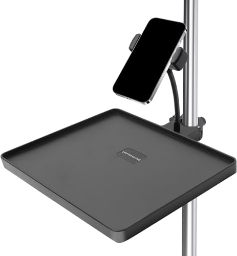 Mic Stand Tray Adjustable Clamp-On Microphone Stand With Phone Holder - Heavy-Duty Rack Tray For Live Streaming Studio, Karaoke Stage, Music Sheet & Podcast Recording (1 phone holder)