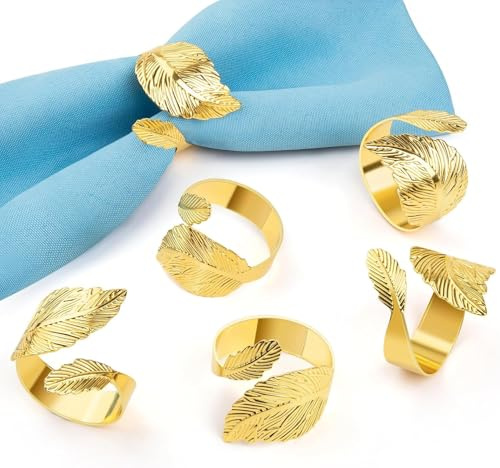 30 Pcs Gold Leaf Napkin Rings Metal Napkin Rings Cloth Napkin Holder Ring for Dining Table Decor for Weddings Anniversary Birthday Valentine Christmas Halloween Thanksgiving Party