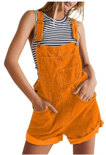 Generisch Latzhose Damen Sommer Jeans Kurz Jeanslatzhose Schnallenriemen Verstellbare Riemen Cargo Shorts Trägerhose Denim mit Taschen