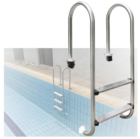 Swimming Pool Ladder,2 Steps Pool Pedal Step with Handrails, Easy Assembly and Climbing Pool Pedal Ladder for Water Park Fish Pond(Pre-buried,2-Steps1.2mm)
