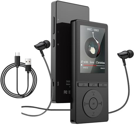 64GB MP3 Player with Bluetooth 5.3, Music Player with HiFi Sound for Sports Runners, 2.4 Screen MP3 Player Built in HD Speaker Voice Recorder E-Book, Expanded Up to 128GB, Earphone Included