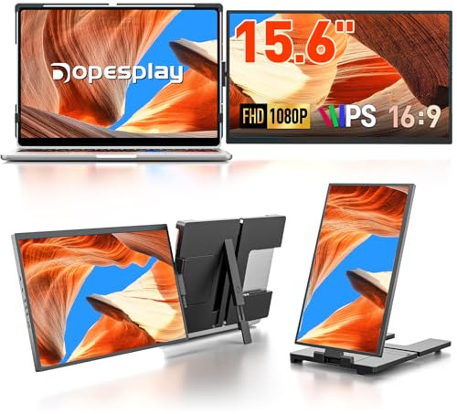 Dopesplay 2025 ny - 15,6 tum bärbar skärm, FHD 1080P IPS bärbar dator, plug & play, utdragbar dubbel skärmförlängning kommer med USB-C/USB-A/HDMI, kompatibel med Mac/Windows/Chrome